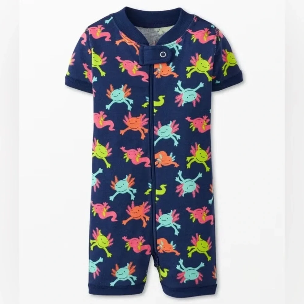 Hanna Andersson Shortie Sleeper Boys 6-12M Axolotls 2-Way Zip One-Piece Organic